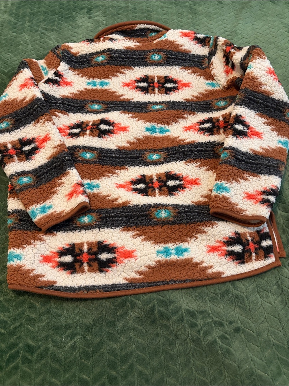 Wrangler Retro Sherpa Pullover Southwestern 1/4 Zip Aztec Kangaroo Pocket M - Picture 6 of 9